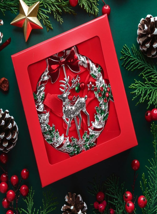 gobutend Christmas Ornament 2025 for Christmas Tree Hanging Decorations, Xmas Wreath Ornament with Rotatable Reindeer, Dated 2025 Metal Xmas Ornament for Holiday Decorative Keepsake Gift - Image 4